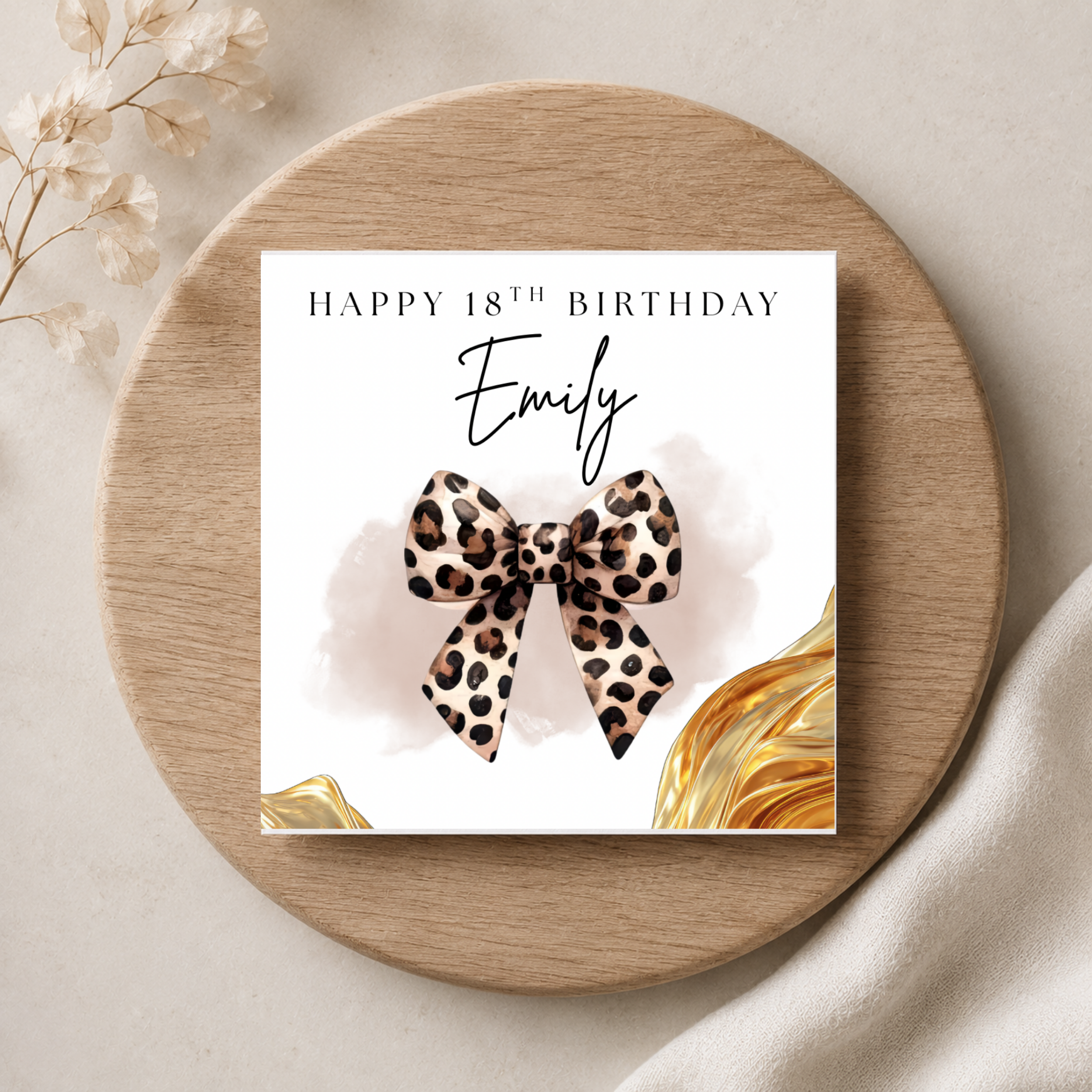 Leopard Print Bow Birthday Card