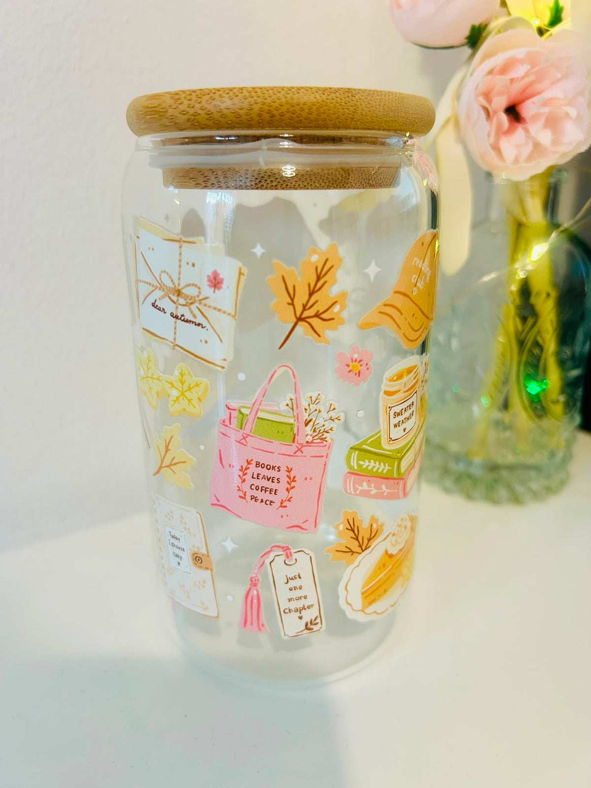 Autumn Book Lover Glass with Bamboo Lid