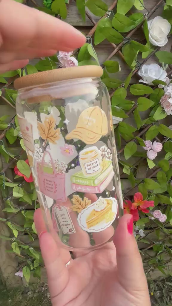 Autumn Book Lover Glass with Bamboo Lid